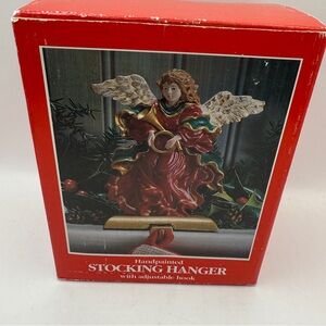 Vintage Hand Painted  Angel with French Horn Christmas Stocking Hanger